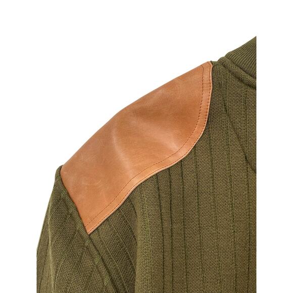 J.L. Powell The Sporting Life Sweater Green Leather Elbow Patches Size Medium - Picture 12 of 16